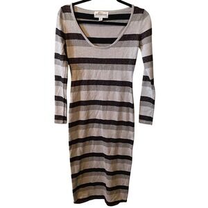 StyleStalker Metallic Stripe Long Sleeve Bodycon Midi Dress Silver Black Size S